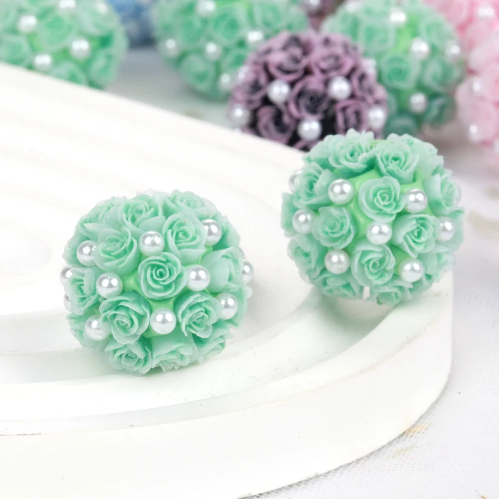 20mm20pcs Rose Flower Ball Pearl Lover Polymer Acrylic Beads For Jewelry Making DIY Necklace Bracelets Earring Accessories