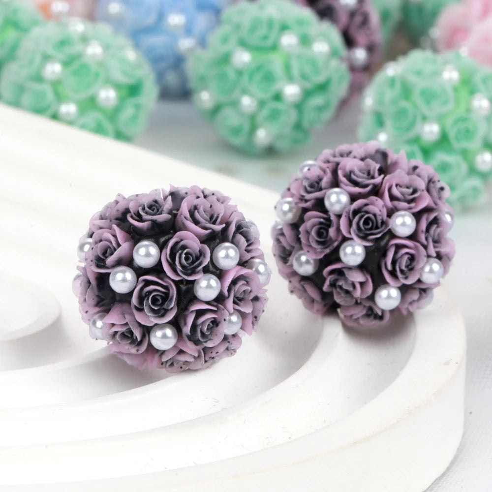 20mm20pcs Rose Flower Ball Pearl Lover Polymer Acrylic Beads For Jewelry Making DIY Necklace Bracelets Earring Accessories