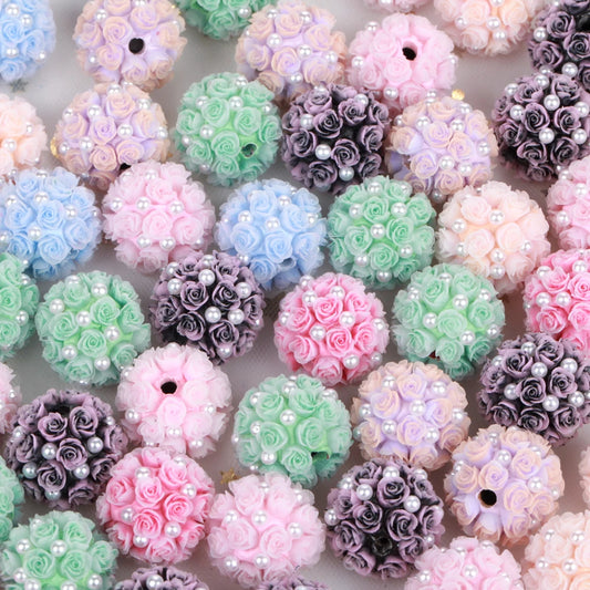 20mm20pcs Rose Flower Ball Pearl Lover Polymer Acrylic Beads For Jewelry Making DIY Necklace Bracelets Earring Accessories