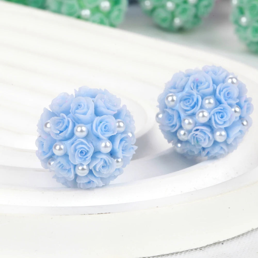 20mm20pcs Rose Flower Ball Pearl Lover Polymer Acrylic Beads For Jewelry Making DIY Necklace Bracelets Earring Accessories