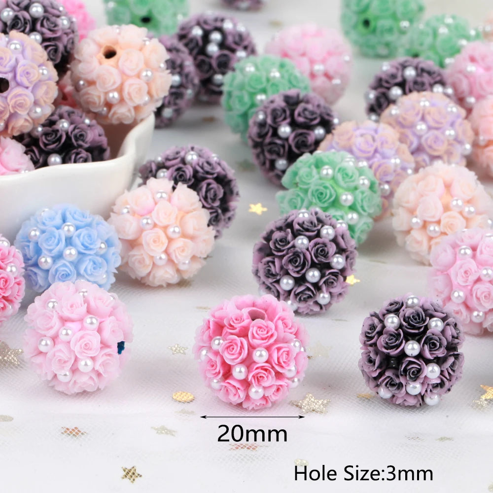 20mm20pcs Rose Flower Ball Pearl Lover Polymer Acrylic Beads For Jewelry Making DIY Necklace Bracelets Earring Accessories