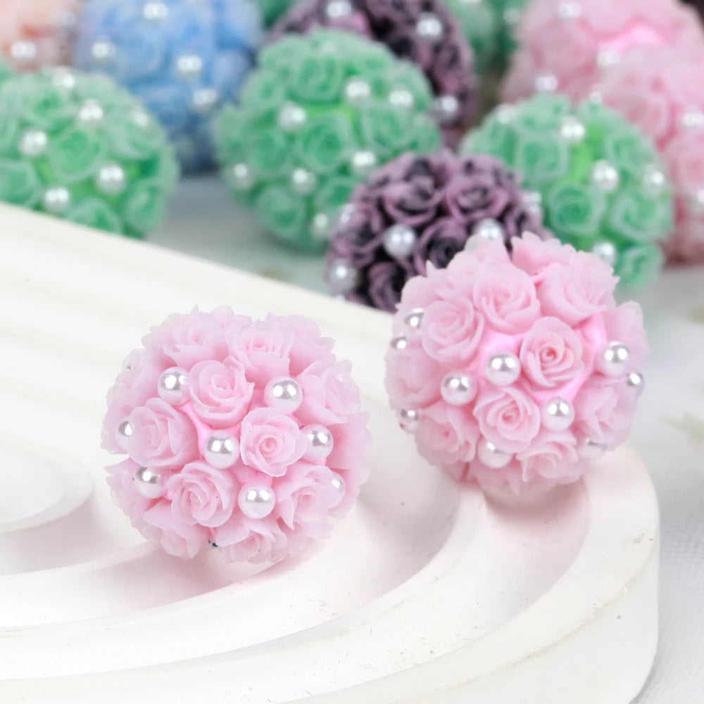 20mm20pcs Rose Flower Ball Pearl Lover Polymer Acrylic Beads For Jewelry Making DIY Necklace Bracelets Earring Accessories