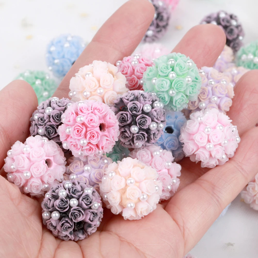 20mm20pcs Rose Flower Ball Pearl Lover Polymer Acrylic Beads For Jewelry Making DIY Necklace Bracelets Earring Accessories