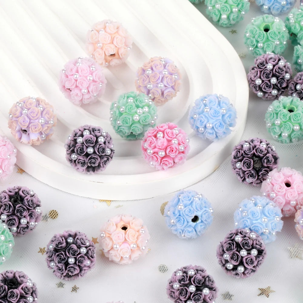 20mm20pcs Rose Flower Ball Pearl Lover Polymer Acrylic Beads For Jewelry Making DIY Necklace Bracelets Earring Accessories