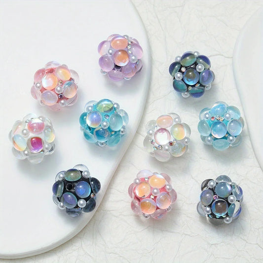20mm 3pcs Circle Glass Rhinestones Pearl Mermaid Bead Polymer Clay Beads Round Pen Decorations Handmade Jewelry  DIY Accessory