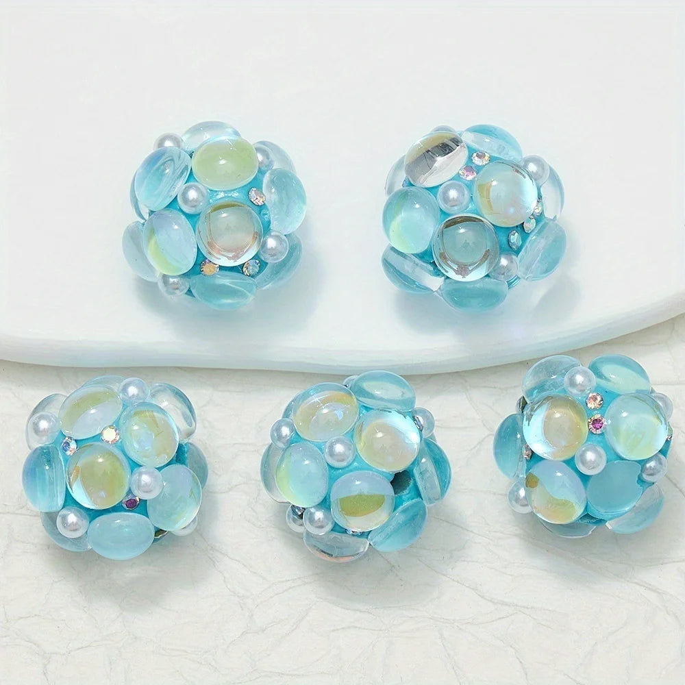20mm 3pcs Circle Glass Rhinestones Pearl Mermaid Bead Polymer Clay Beads Round Pen Decorations Handmade Jewelry DIY Accessory