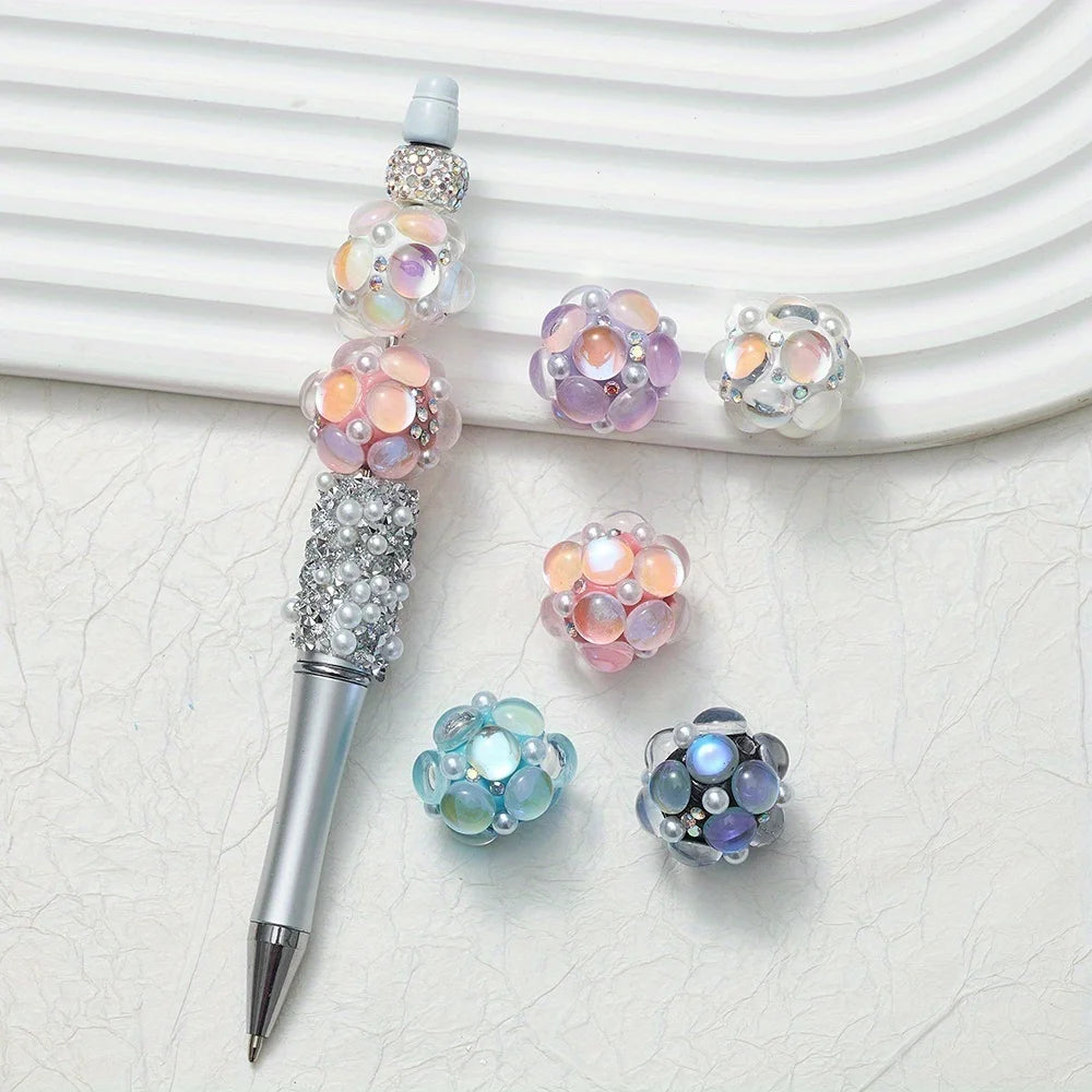 20mm 3pcs Circle Glass Rhinestones Pearl Mermaid Bead Polymer Clay Beads Round Pen Decorations Handmade Jewelry DIY Accessory