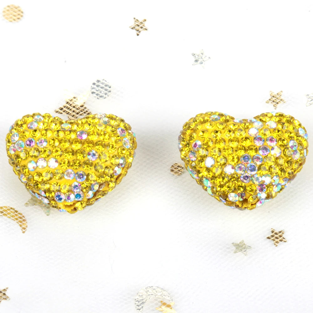 24x18mm 20pcs Charm Love Heart Shiny Polymer Clay Rhinestone Beads For Jewelry Making DIY Necklace Bracelets Accessories VD