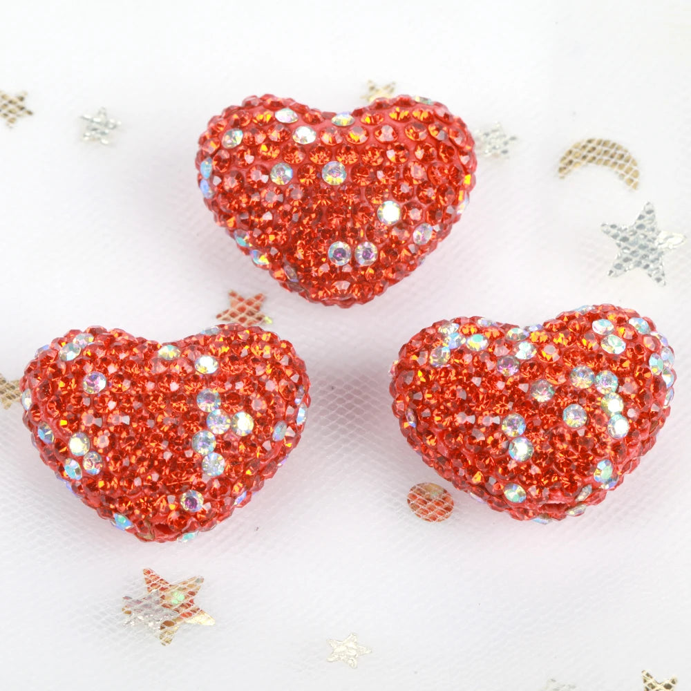 24x18mm 20pcs Charm Love Heart Shiny Polymer Clay Rhinestone Beads For Jewelry Making DIY Necklace Bracelets Accessories VD