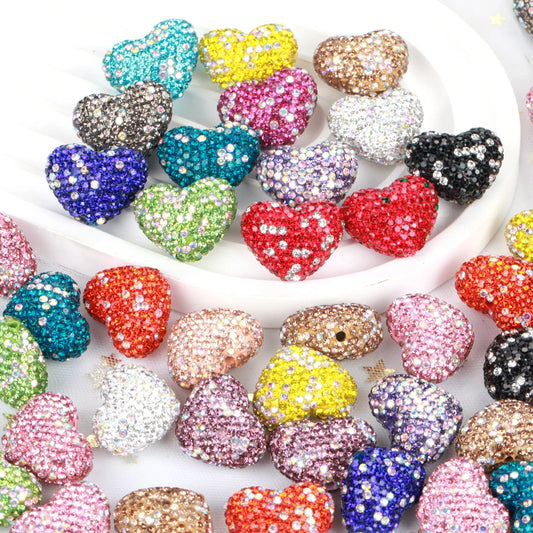 24x18mm 20pcs Charm Love Heart Shiny Polymer Clay Rhinestone Beads For Jewelry Making DIY Necklace Bracelets Accessories VD