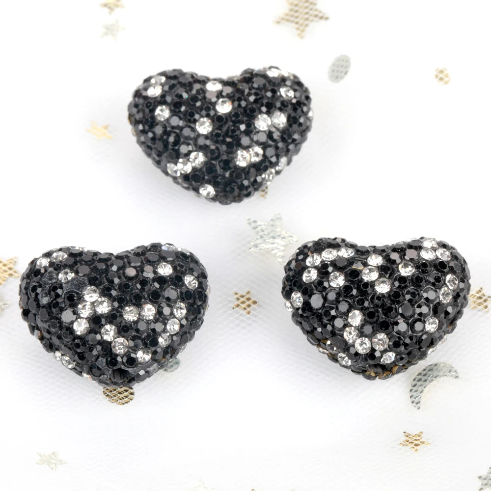 24x18mm 20pcs Charm Love Heart Shiny Polymer Clay Rhinestone Beads For Jewelry Making DIY Necklace Bracelets Accessories VD