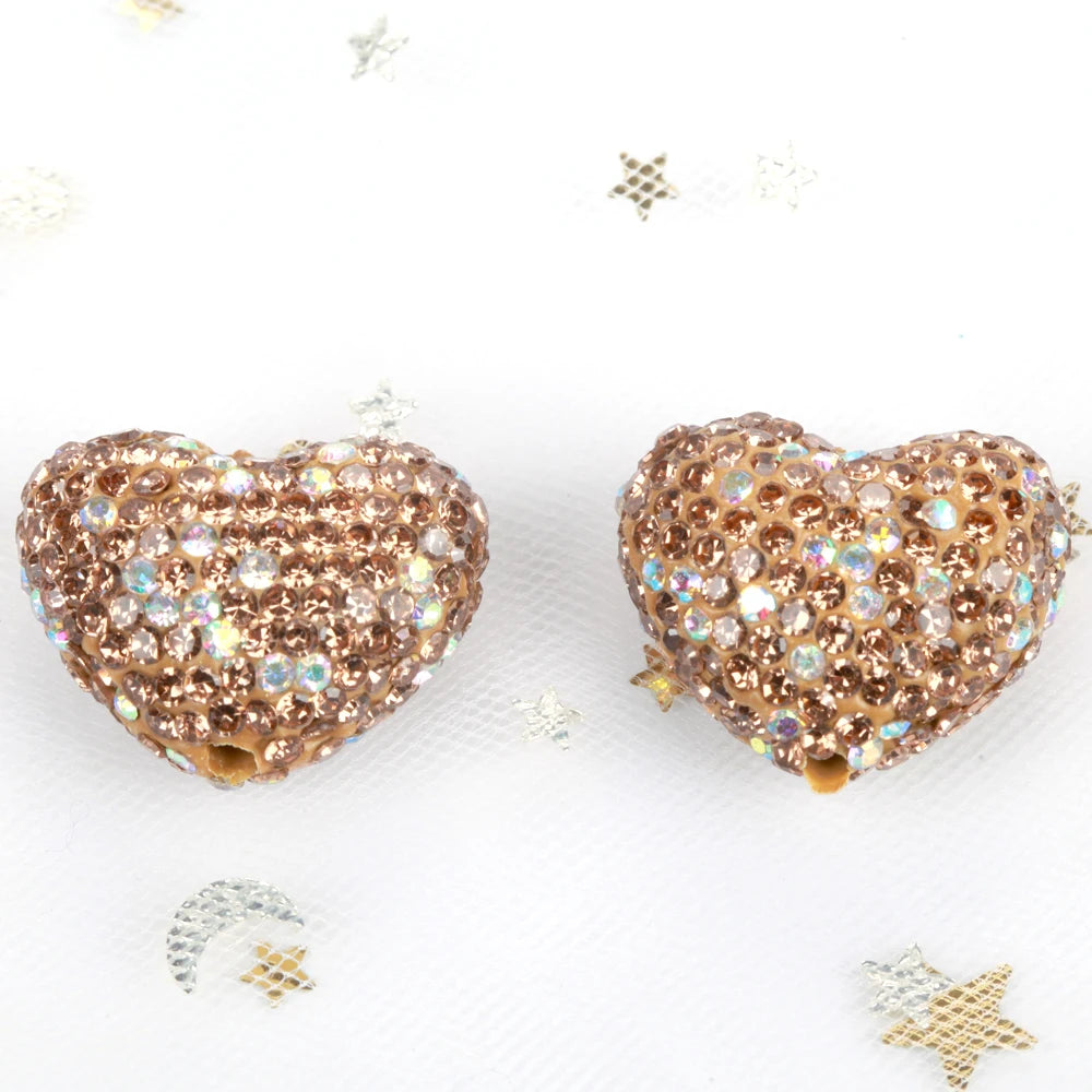 24x18mm 20pcs Charm Love Heart Shiny Polymer Clay Rhinestone Beads For Jewelry Making DIY Necklace Bracelets Accessories VD