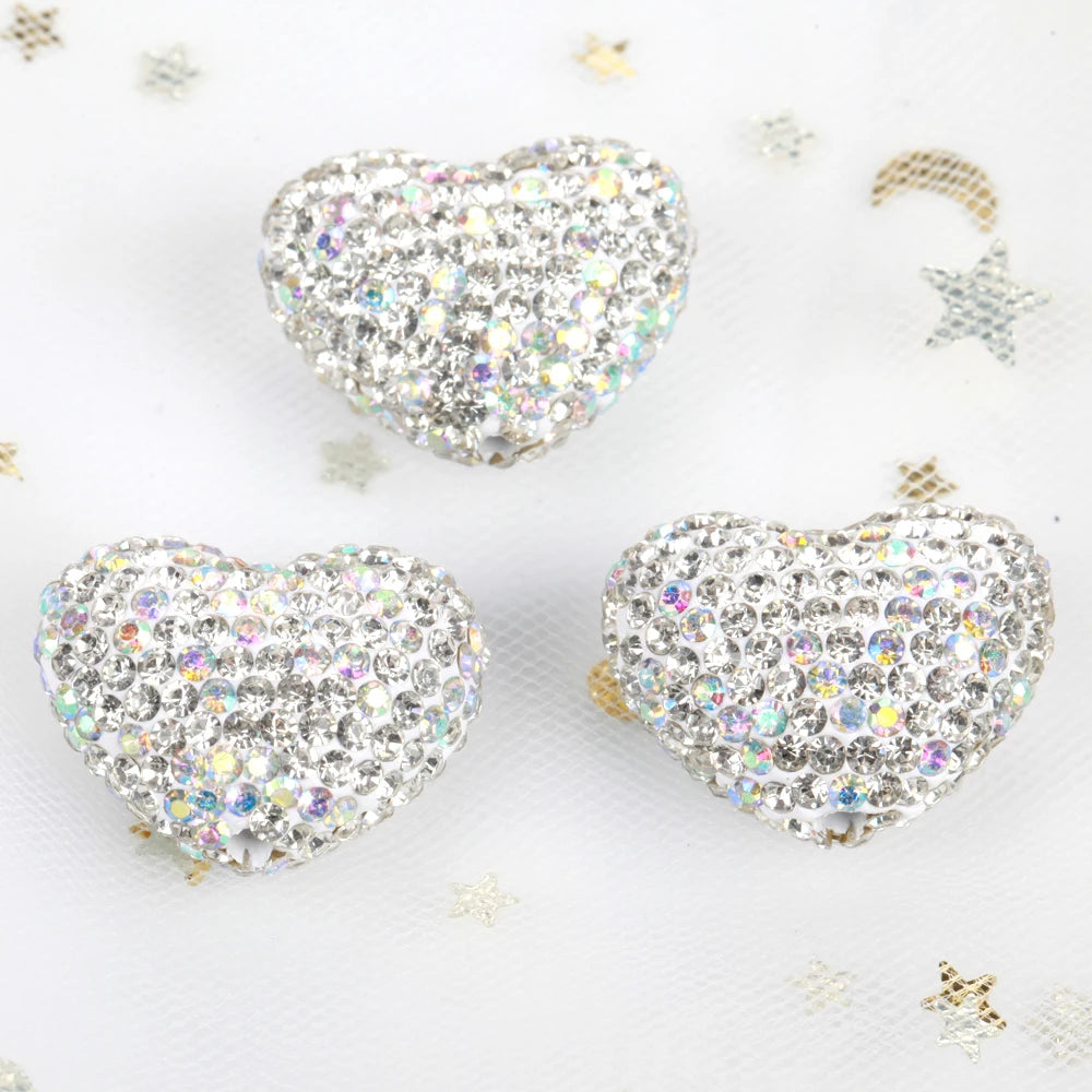 24x18mm 20pcs Charm Love Heart Shiny Polymer Clay Rhinestone Beads For Jewelry Making DIY Necklace Bracelets Accessories VD