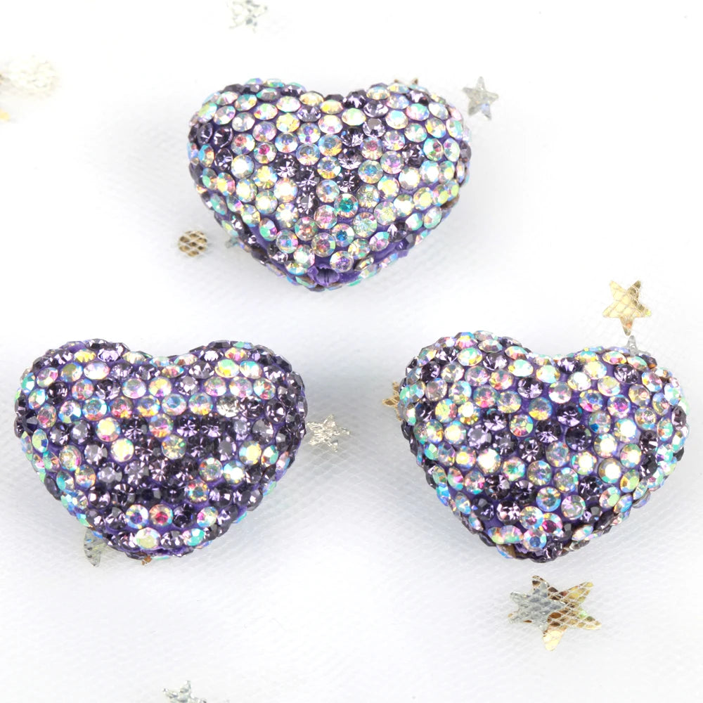 24x18mm 20pcs Charm Love Heart Shiny Polymer Clay Rhinestone Beads For Jewelry Making DIY Necklace Bracelets Accessories VD