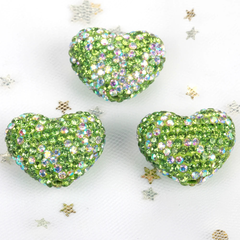 24x18mm 20pcs Charm Love Heart Shiny Polymer Clay Rhinestone Beads For Jewelry Making DIY Necklace Bracelets Accessories VD
