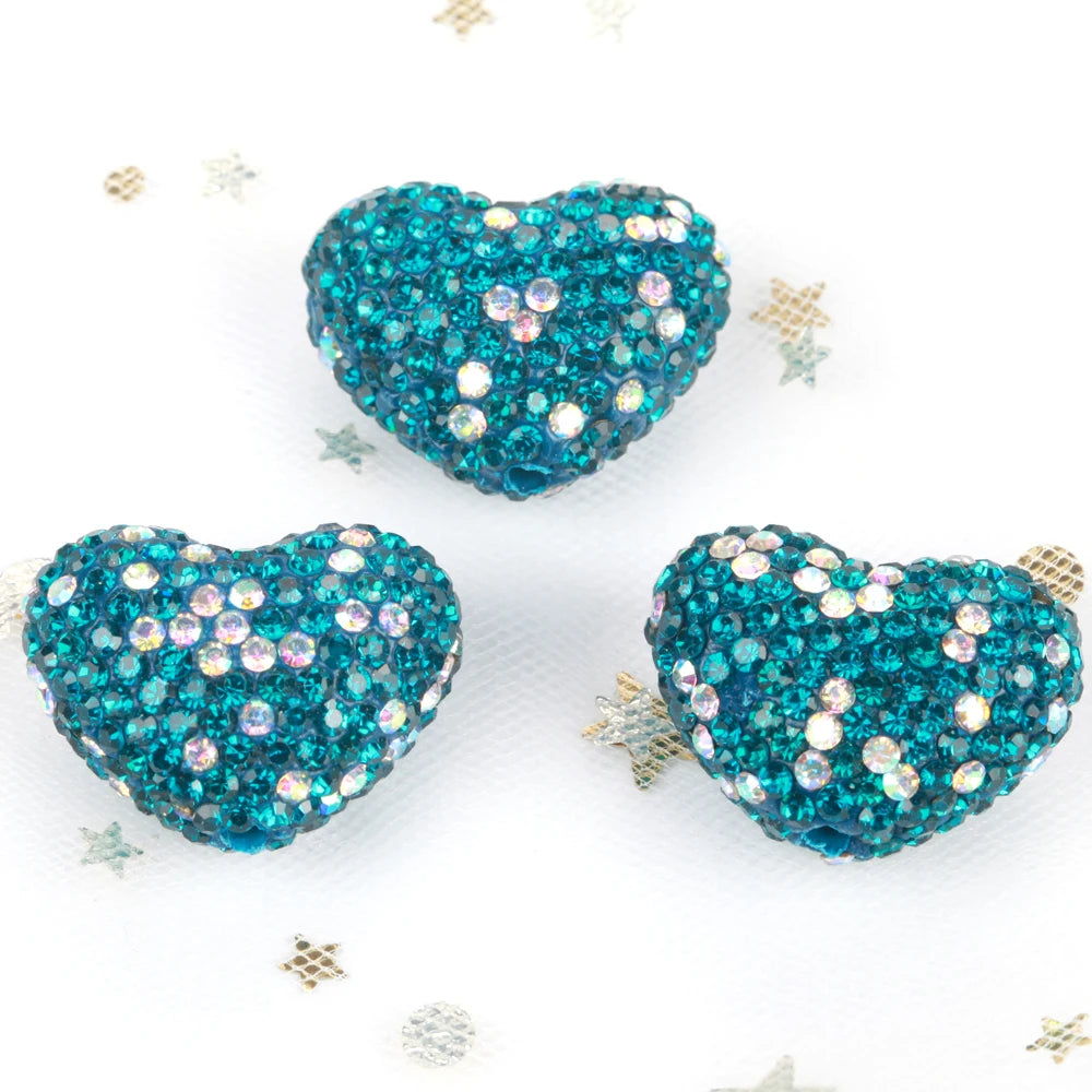 24x18mm 20pcs Charm Love Heart Shiny Polymer Clay Rhinestone Beads For Jewelry Making DIY Necklace Bracelets Accessories VD