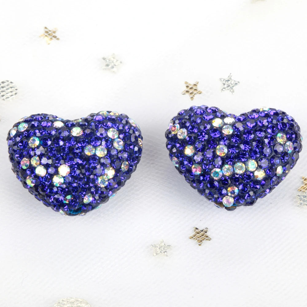 24x18mm 20pcs Charm Love Heart Shiny Polymer Clay Rhinestone Beads For Jewelry Making DIY Necklace Bracelets Accessories VD