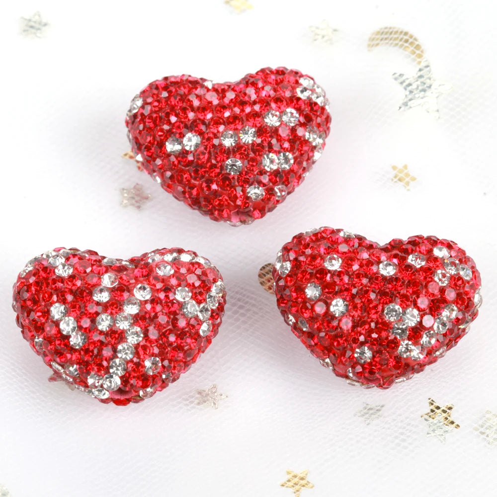 24x18mm 20pcs Charm Love Heart Shiny Polymer Clay Rhinestone Beads For Jewelry Making DIY Necklace Bracelets Accessories VD
