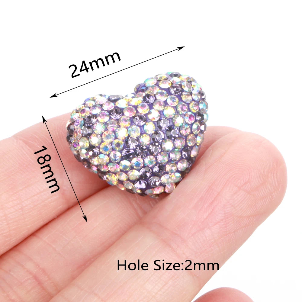 24x18mm 20pcs Charm Love Heart Shiny Polymer Clay Rhinestone Beads For Jewelry Making DIY Necklace Bracelets Accessories VD