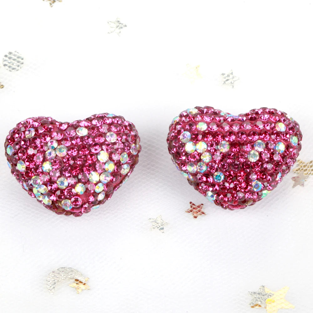 24x18mm 20pcs Charm Love Heart Shiny Polymer Clay Rhinestone Beads For Jewelry Making DIY Necklace Bracelets Accessories VD