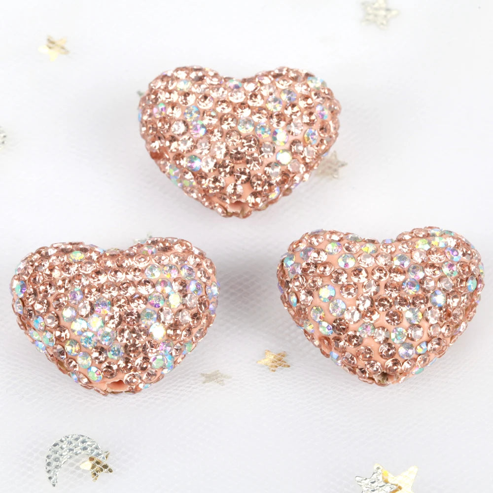 24x18mm 20pcs Charm Love Heart Shiny Polymer Clay Rhinestone Beads For Jewelry Making DIY Necklace Bracelets Accessories VD
