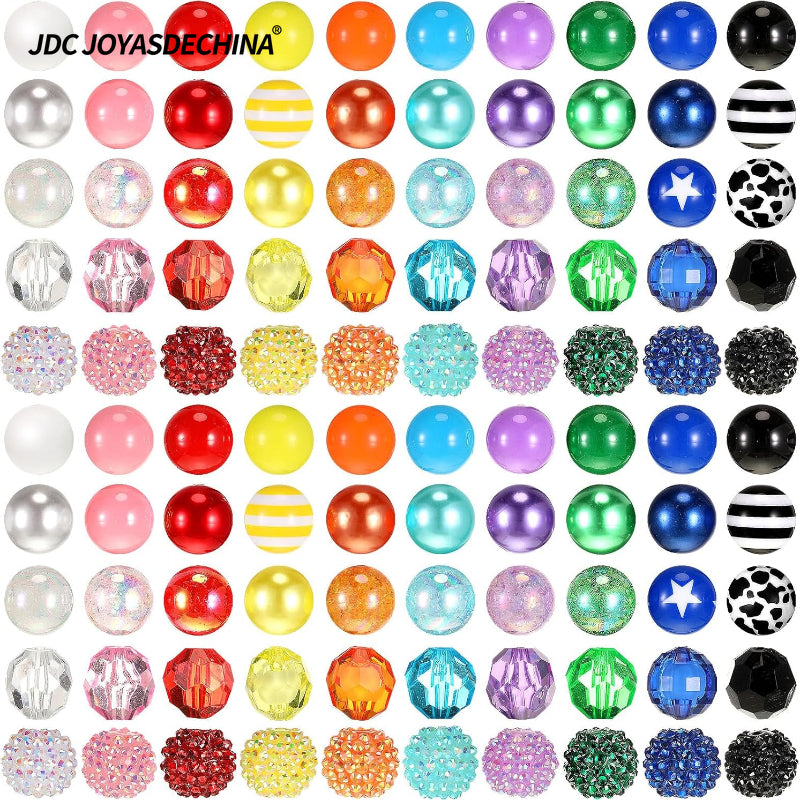 100pcs 20mm Beads for Pens Rhinestone Bubblegum Beads Mixed Crystal Resin Sugar Chunky for Pens Beadable Keychains DIY Craft Pen Jewelry Making Supplies