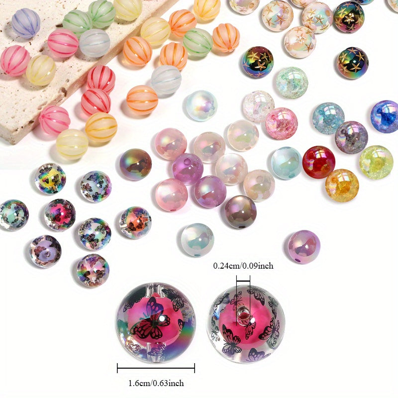 100pcs 16mm Assorted Acrylic and Resin Beads Transparent Printed Cat Eye Crackle Inner Beads for DIY Beadable Pens Keychains Phone Charms Crafts