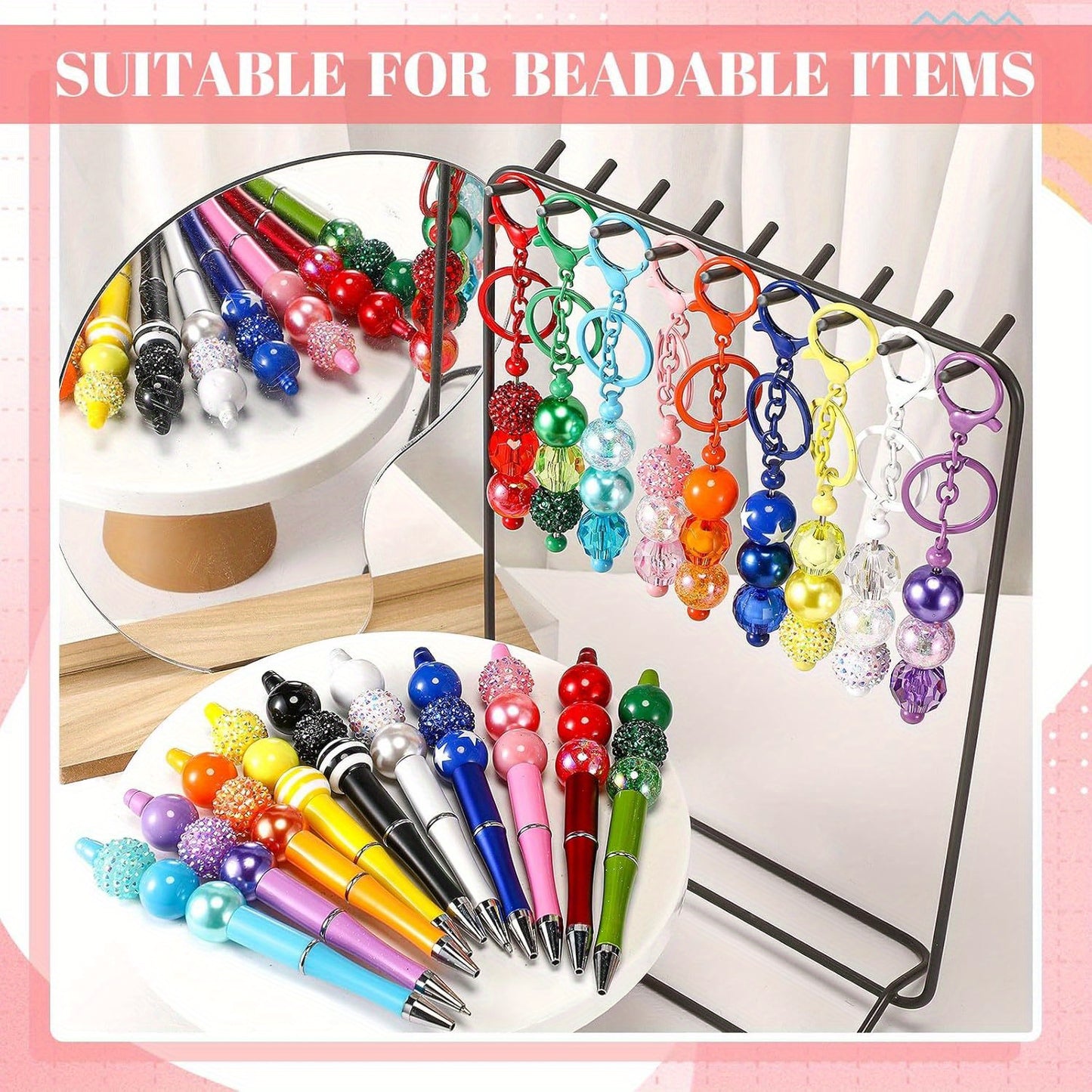 100pcs 20mm Beads for Pens Rhinestone Bubblegum Beads Mixed Crystal Resin Sugar Chunky for Pens Beadable Keychains DIY Craft Pen Jewelry Making Supplies