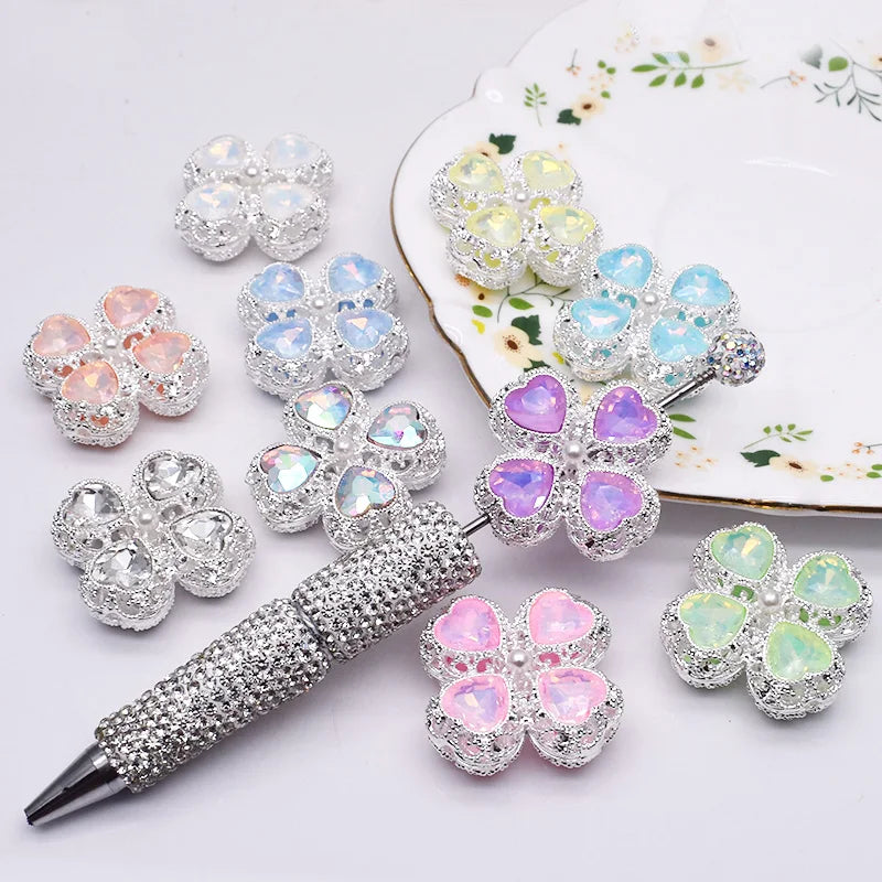 10pcs /bag Handmade Metal Alloy Heart Butterfly Bow tie Clover Beads for Jewelry Making DIY Phone Chain Bead Pen Accessories
