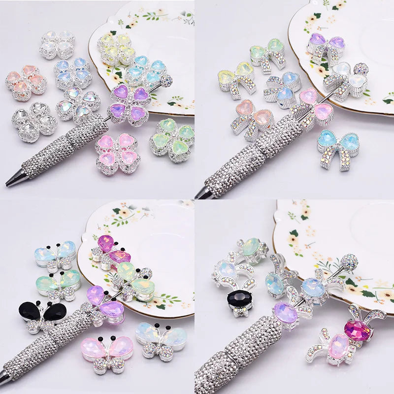 10pcs /bag Handmade Metal Alloy Heart Butterfly Bow tie Clover Beads for Jewelry Making DIY Phone Chain Bead Pen Accessories