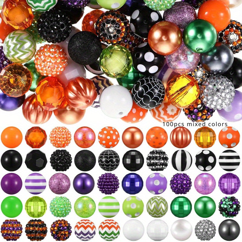 100pcs 20mm Beads for Pens Rhinestone Bubblegum Beads Mixed Crystal Resin Sugar Chunky for Pens Beadable Keychains DIY Craft Pen Jewelry Making Supplies