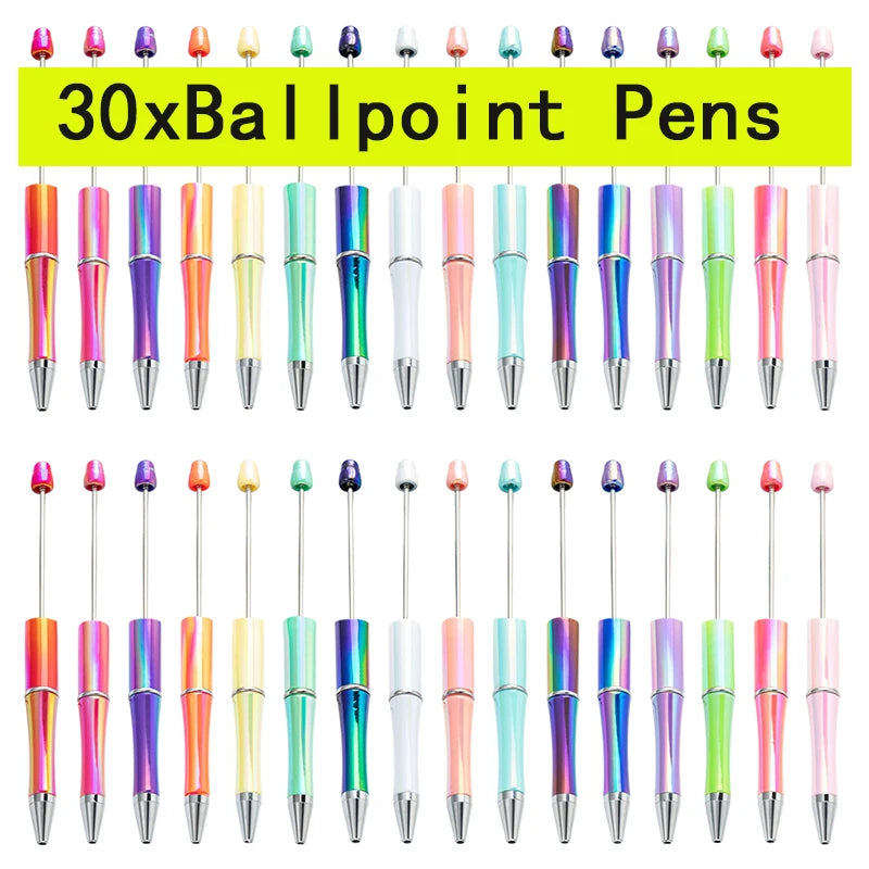 10Pcs UV Gradient Bead Pens Wholesale Students Diy Handmade Plastic Beadable Pen Plastic Ballpoint Pen