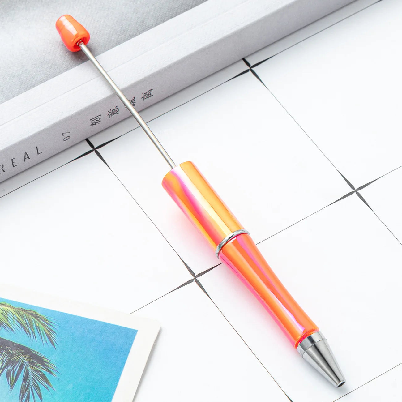 10Pcs UV Gradient Bead Pens Wholesale Students Diy Handmade Plastic Beadable Pen Plastic Ballpoint Pen