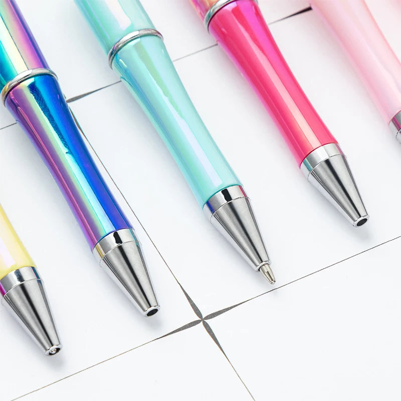 10Pcs UV Gradient Bead Pens Wholesale Students Diy Handmade Plastic Beadable Pen Plastic Ballpoint Pen