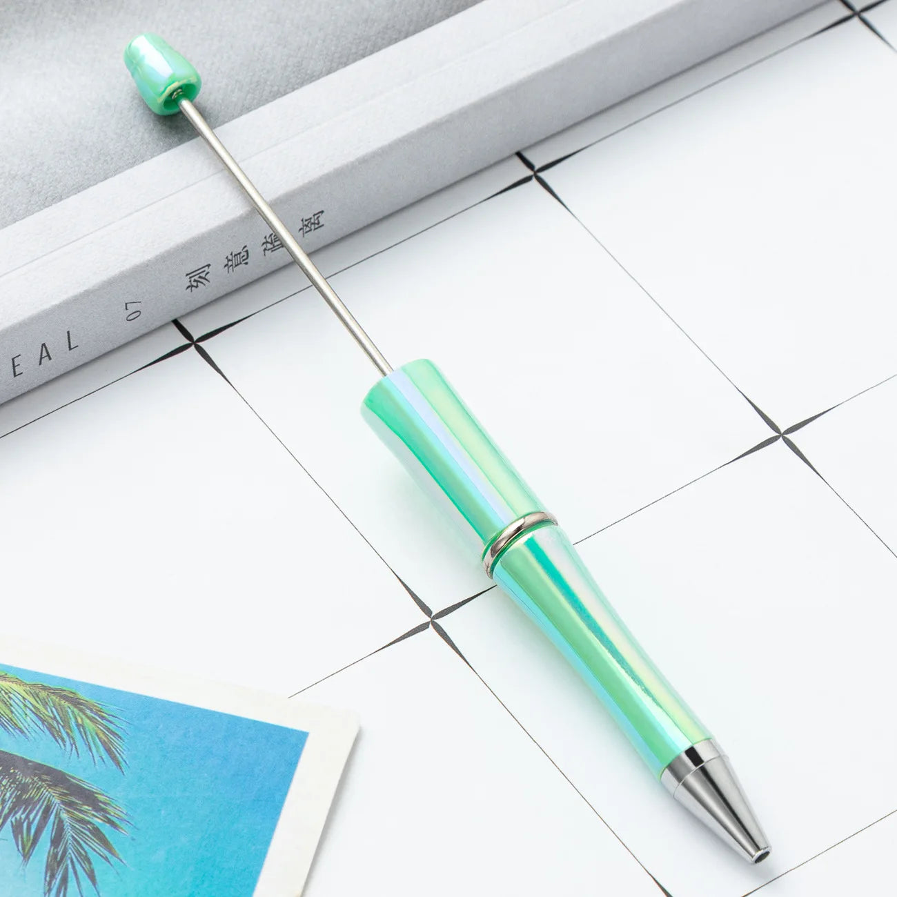 10Pcs UV Gradient Bead Pens Wholesale Students Diy Handmade Plastic Beadable Pen Plastic Ballpoint Pen