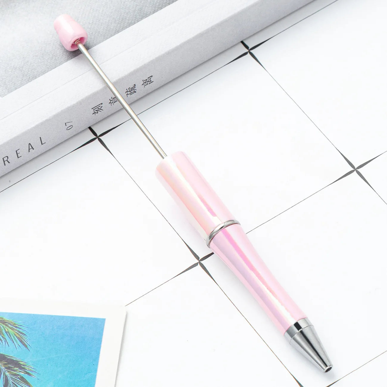 10Pcs UV Gradient Bead Pens Wholesale Students Diy Handmade Plastic Beadable Pen Plastic Ballpoint Pen
