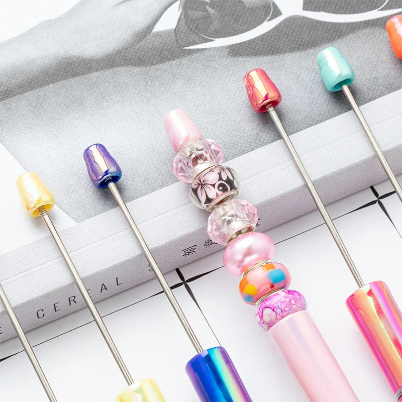 10Pcs UV Gradient Bead Pens Wholesale Students Diy Handmade Plastic Beadable Pen Plastic Ballpoint Pen