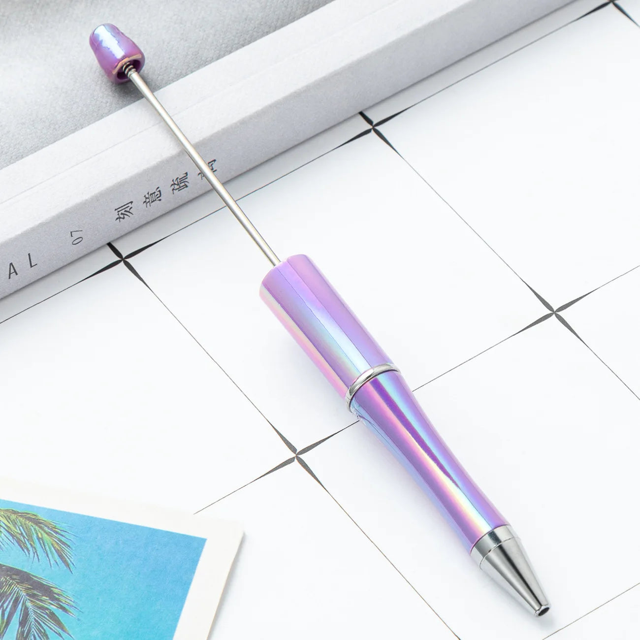 10Pcs UV Gradient Bead Pens Wholesale Students Diy Handmade Plastic Beadable Pen Plastic Ballpoint Pen