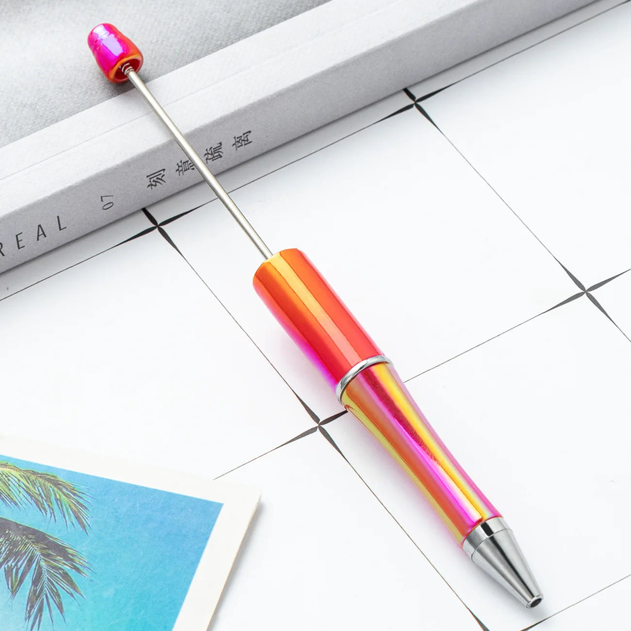 10Pcs UV Gradient Bead Pens Wholesale Students Diy Handmade Plastic Beadable Pen Plastic Ballpoint Pen