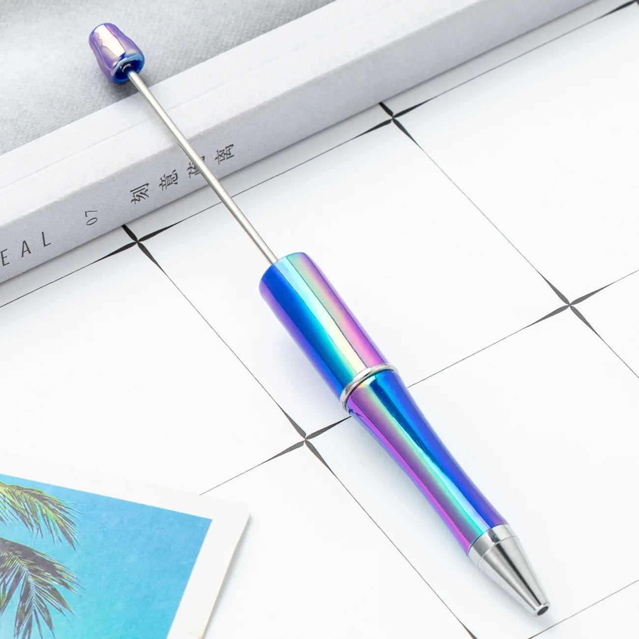 10Pcs UV Gradient Bead Pens Wholesale Students Diy Handmade Plastic Beadable Pen Plastic Ballpoint Pen