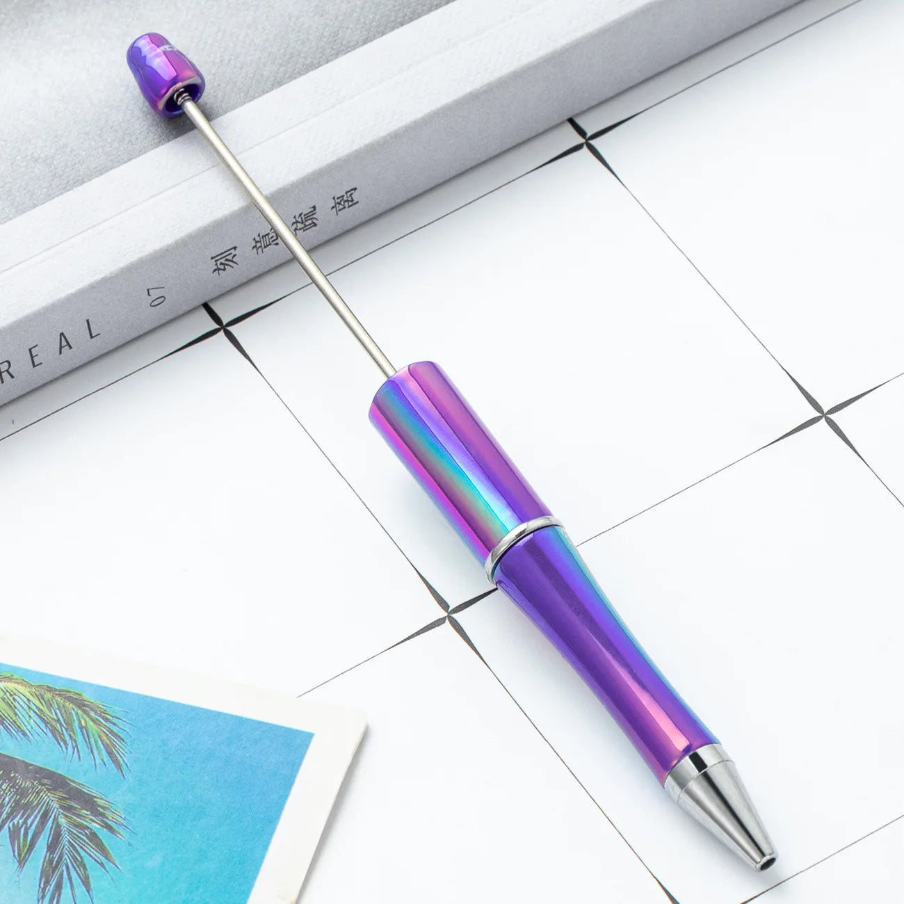 10Pcs UV Gradient Bead Pens Wholesale Students Diy Handmade Plastic Beadable Pen Plastic Ballpoint Pen