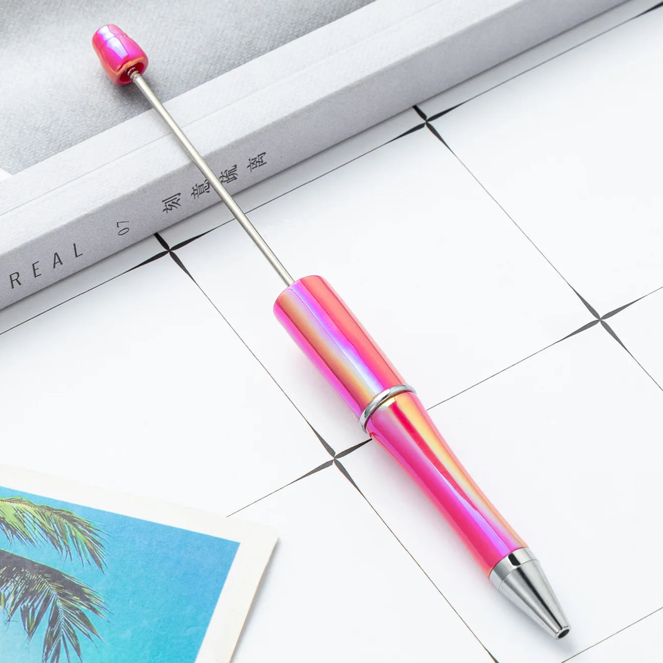 10Pcs UV Gradient Bead Pens Wholesale Students Diy Handmade Plastic Beadable Pen Plastic Ballpoint Pen