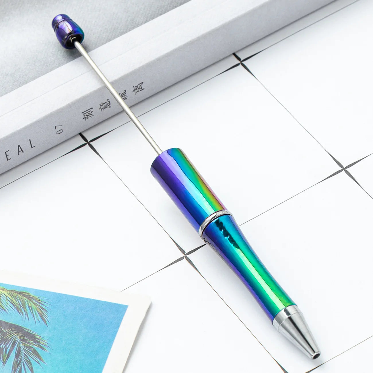 10Pcs UV Gradient Bead Pens Wholesale Students Diy Handmade Plastic Beadable Pen Plastic Ballpoint Pen