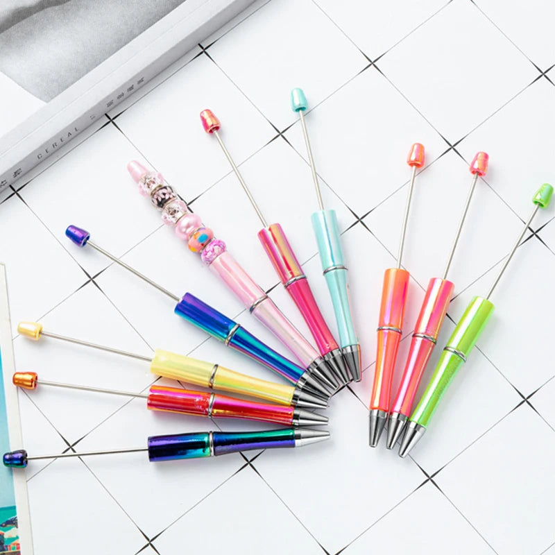 10Pcs UV Gradient Bead Pens Wholesale Students Diy Handmade Plastic Beadable Pen Plastic Ballpoint Pen