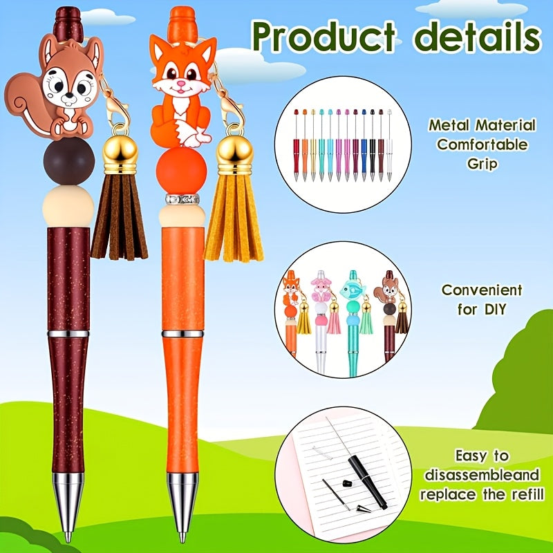 34pcs Beadable Pens, Beadable Pens Bulk Colored Plastic, Black Ink Beaded Pens Creative Diy Pen, Office School Supplies