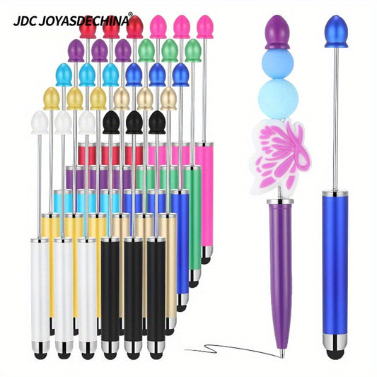 30pcs Beaded Pens with Stylus Tips Plastic Beaded DIY Stylus 2-in-1 for Rubber Touch Screen Handwriting Ballpoint Pen 1.0mm, Black Ink, Office Supplies (Colorful)