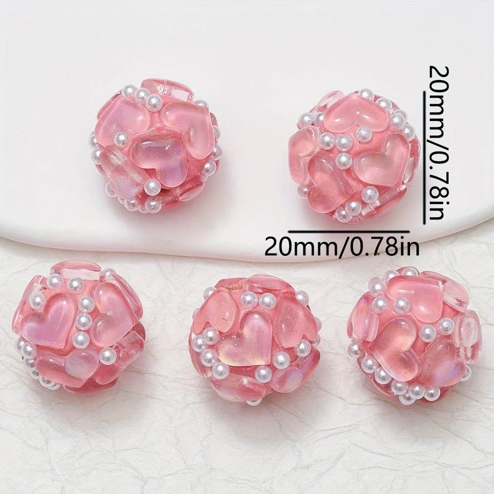 20pcs 20MM Heart Glass Rhinestones Pearls Polymer Clay Beads Round For Pen Decorate DIY Jewelry Keychain Necklace Making