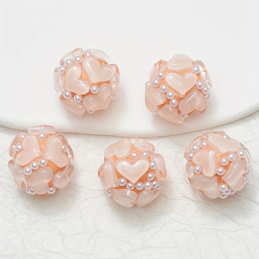 20pcs 20MM Heart Glass Rhinestones Pearls Polymer Clay Beads Round For Pen Decorate DIY Jewelry Keychain Necklace Making