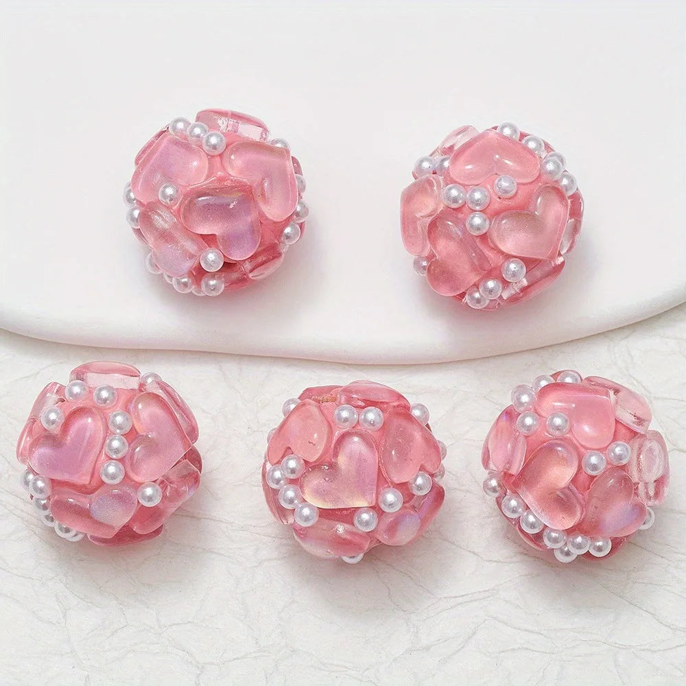 20pcs 20MM Heart Glass Rhinestones Pearls Polymer Clay Beads Round For Pen Decorate DIY Jewelry Keychain Necklace Making