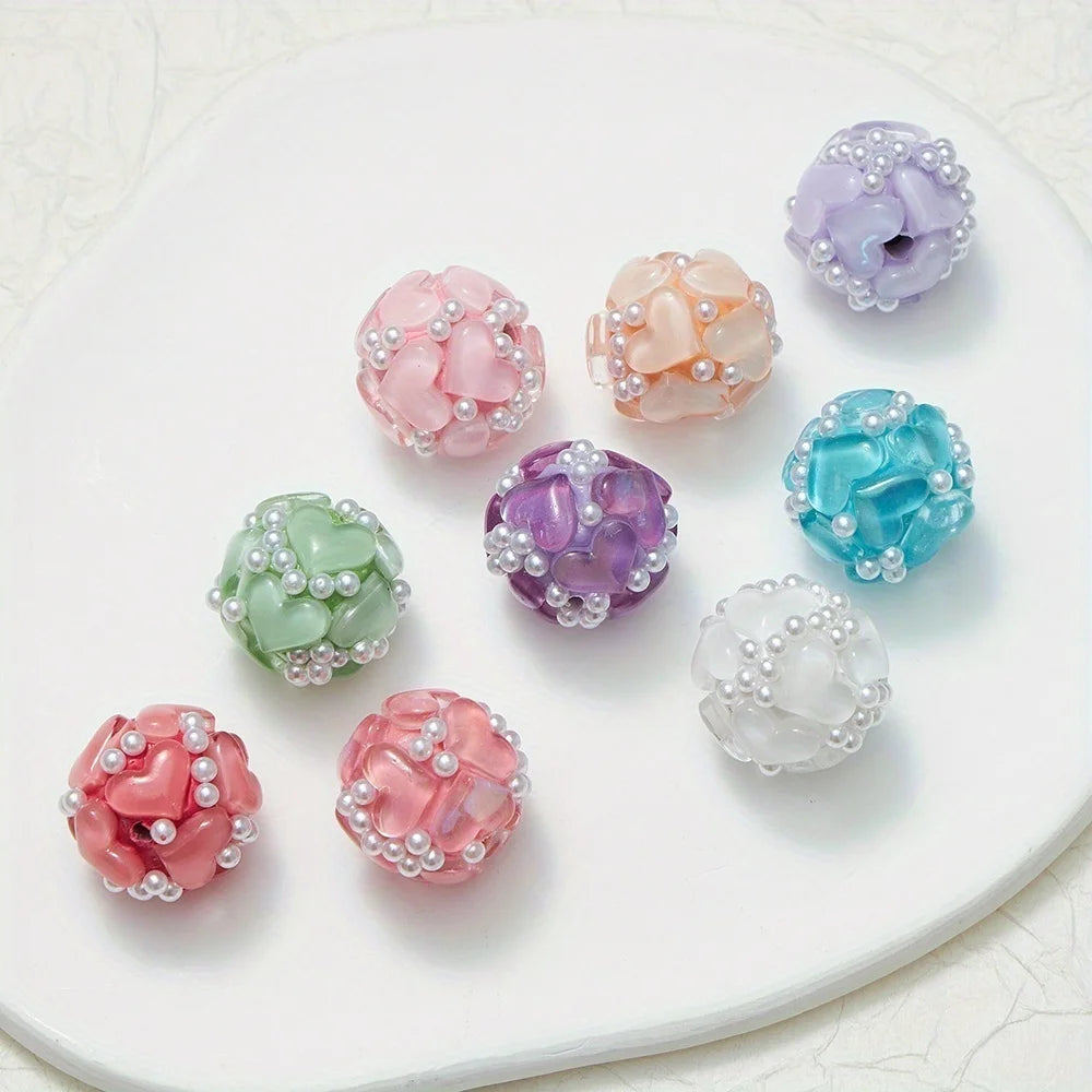 20pcs 20MM Heart Glass Rhinestones Pearls Polymer Clay Beads Round For Pen Decorate DIY Jewelry Keychain Necklace Making